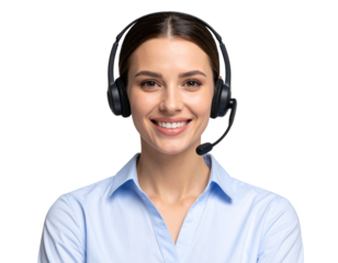 Happy Female Customer Service Agent with Headset, isolated on transparent background PNG
