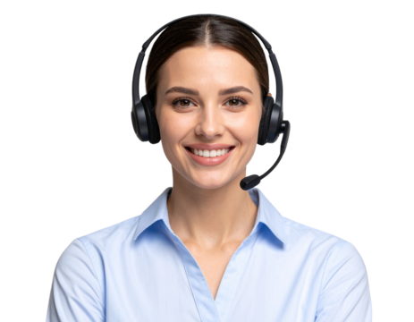  Happy Female Customer Service Agent with Headset, isolated on transparent background PNG