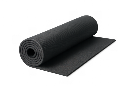 Rolled yoga mat isolated on transparent background, ready for fitness exercises and relaxation
