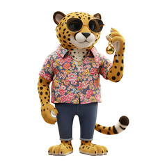 Stylish Cheetah Cartoon Character in Floral Shirt and Sunglasses