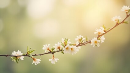 Delicate White Spring Blossoms on a Branch with Soft Sunlight