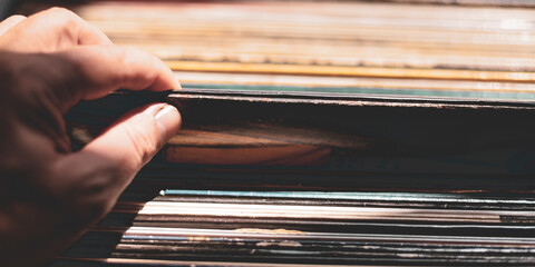 close-up view of vintage vinyl record banner