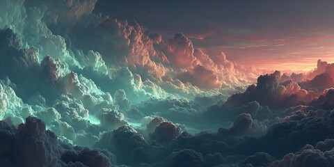Enchanted Twilight: Ethereal Clouds Meet a Dreamy Sunset in a Surreal Sky Escape