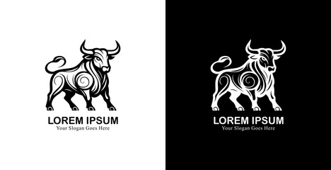 Bull shaped logo design with minimalist tribal style