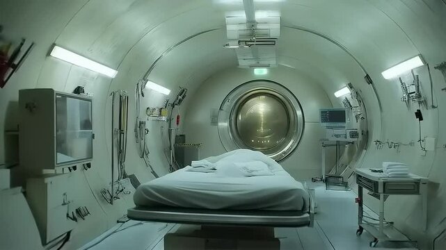 Inside a futuristic medical hyperbaric chamber