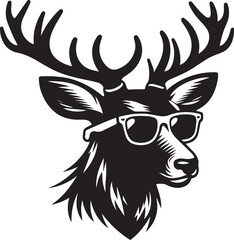 Obraz premium deer head vector, deer head with sunglass clipart silhouette vector, deer head with sunglass vector