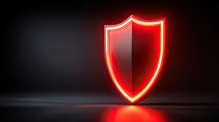 Glowing red shield symbolizing protection and security stands out against dark background, representing defense against threats and vulnerabilities