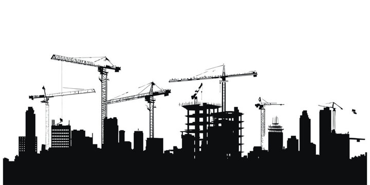 Construction crane and city skyline silhouette with tower crane Vector