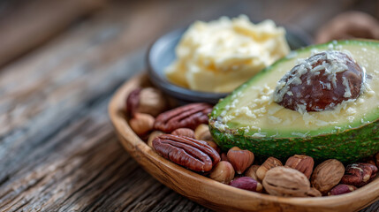 Lifestyle nutrition scene with keto food elements