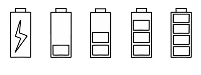 Battery level indicator set isolated on white background. Battery power indicators vector pack