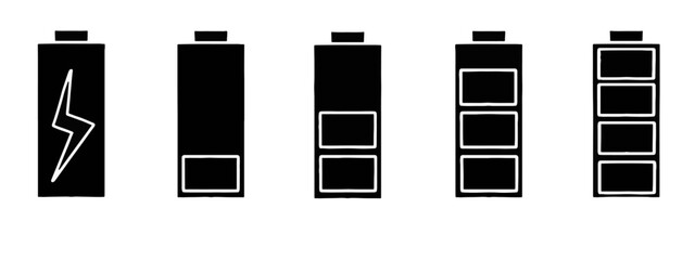 Battery level indicator set isolated on white background. Battery power indicators vector pack