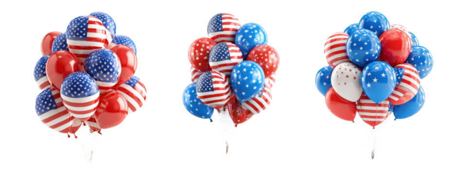Patriotic Red White Blue Balloon Bunches Isolated on Transparent Background