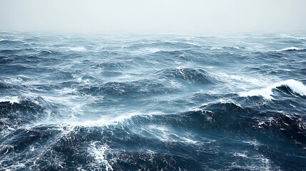 Fototapeta premium Overcast Seascape: An Exploration of the Ocean's Varied Blues and Textural Depths