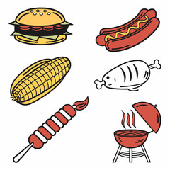 Barbecue food icons grill hot dog