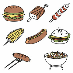 Barbecue Food Icons burger hot dog