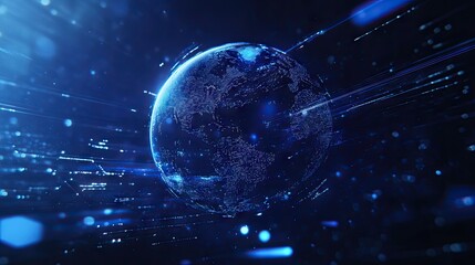 Global network of digital data points surrounding a detailed model of earth.