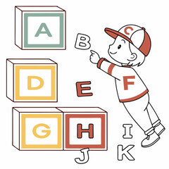 Boy with alphabet blocks child letters