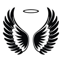 Obraz premium Black silhouette illustrations of an eagle, dove, and angel wings, perfect for tribal tattoos, logos, and freedom symbols