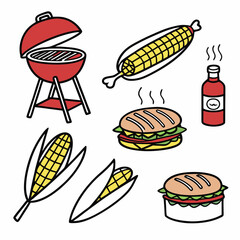Barbecue grill corn burgers and drink hamburger
