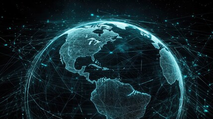 Global network connections visualized as a digital representation of the Earth.