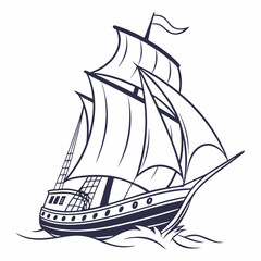 Sailing ship on waves boat vessel