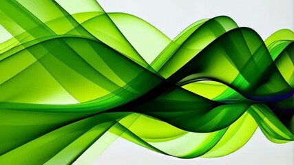 Abstract flowing green ribbons with translucent and overlapping layers creating a dynamic and organic pattern on a light background - Powered by Adobe
