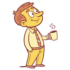 Cartoon man with coffee mug and tie vector