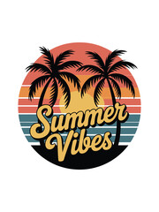Summer Vibes Tropical Sunset Palm Tree Retro Design