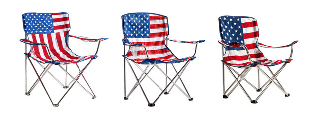 USA Flag Folding Camping Chairs Set Isolated on Transparent Background

