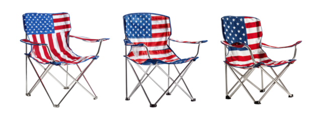 USA Flag Folding Camping Chairs Set Isolated on Transparent Background

