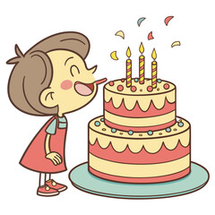 Child blowing candles on a festive cake birthday