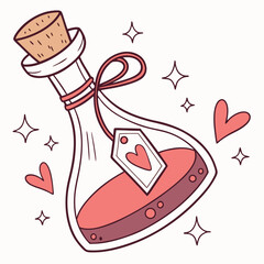 Cartoon love potion bottle with hearts and sparkles