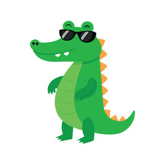 Cartoon green crocodile wearing sunglasses alligator