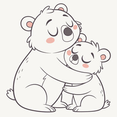 Two white bears hugging with closed eyes cubs cuddling
