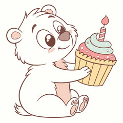 Adorable white bear with birthday cupcake animal brown