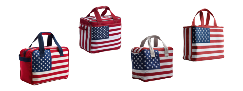 USA Flag Cooler Bags Set Isolated on Transparent Background - Powered by Adobe