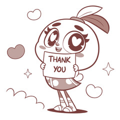 Cute cartoon character holding thank you sign vector