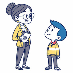 Teacher and student interaction cartoon education learning