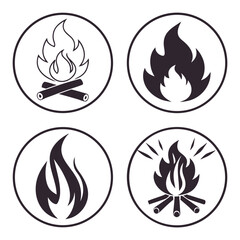 Fire symbols in circles flame bonfire