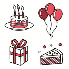 Festive celebration elements cake gift balloons birthday