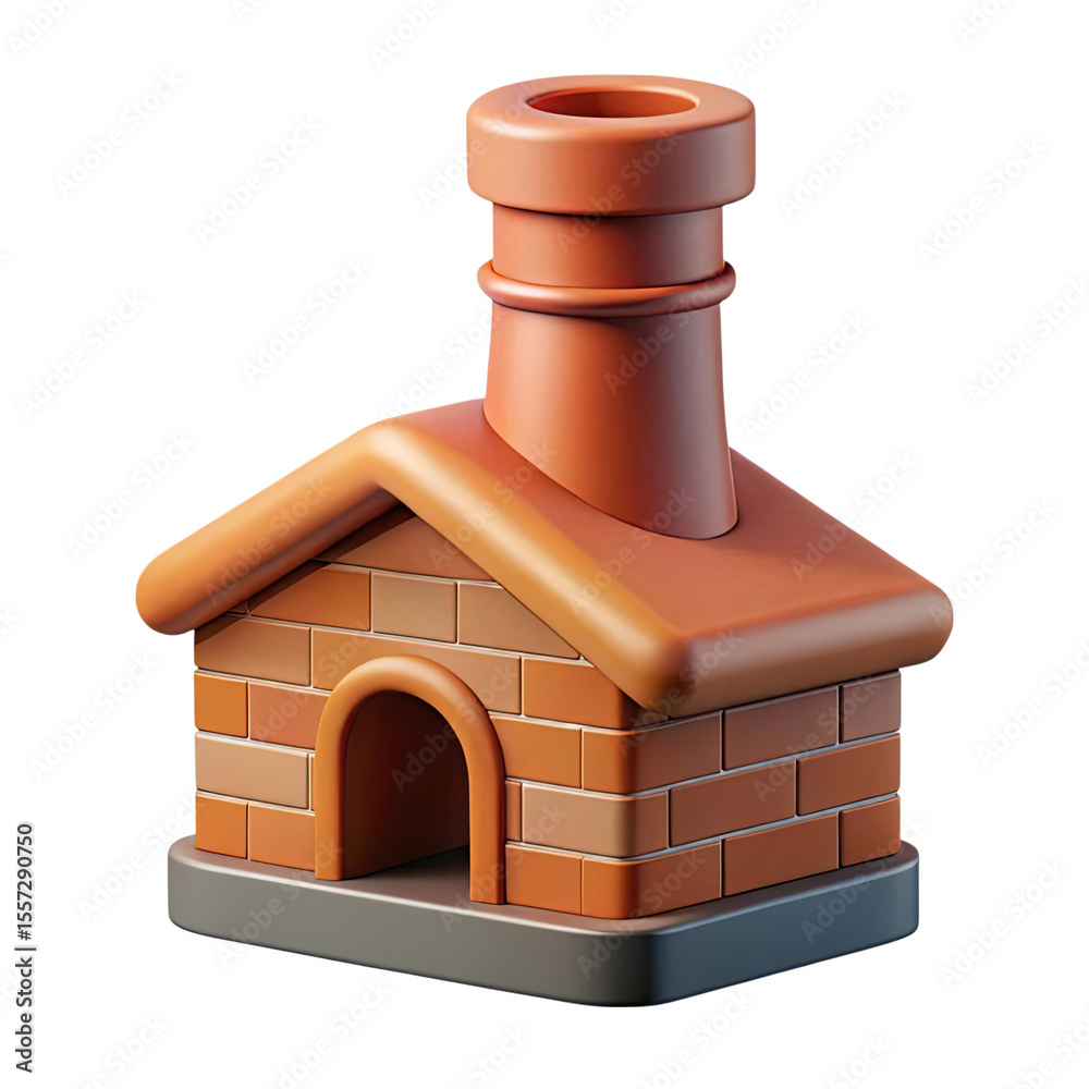 Fototapete stylized 3d rendering of a brick oven with a chimney and arched doorway isolated on transparent back