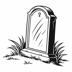 Black gravestone with grass white cemetery