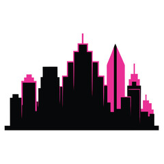 Fototapeta premium Colorful urban skyline vector, vibrant city silhouette, modern building landscape design