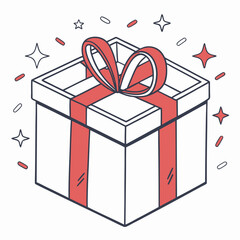 Gift box with red ribbon and sparkles present celebration