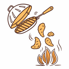 Grilling chicken wings on a white background barbecue