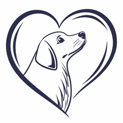 Dog portrait inside heart outline animal