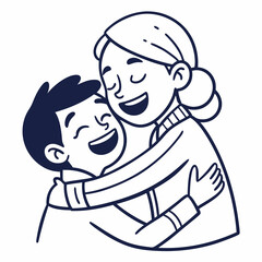 Joyful embrace between mother and son family