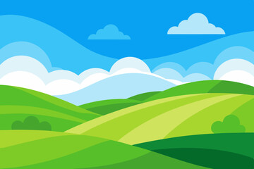 Obraz premium A Beautiful Vector Illustration Of A Scenic Landscape With Rolling Green Mountains