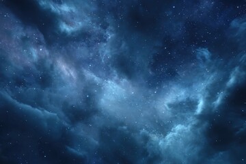 Fototapeta premium Enigmatic night sky revealing cosmic beauty with rich blue clouds and twinkling stars, ideal for tech enthusiasts desiring captivating abstract visuals for innovative projects