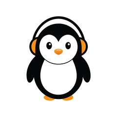 Obraz premium Cute penguin D J with orange headphones Mascot Logo
